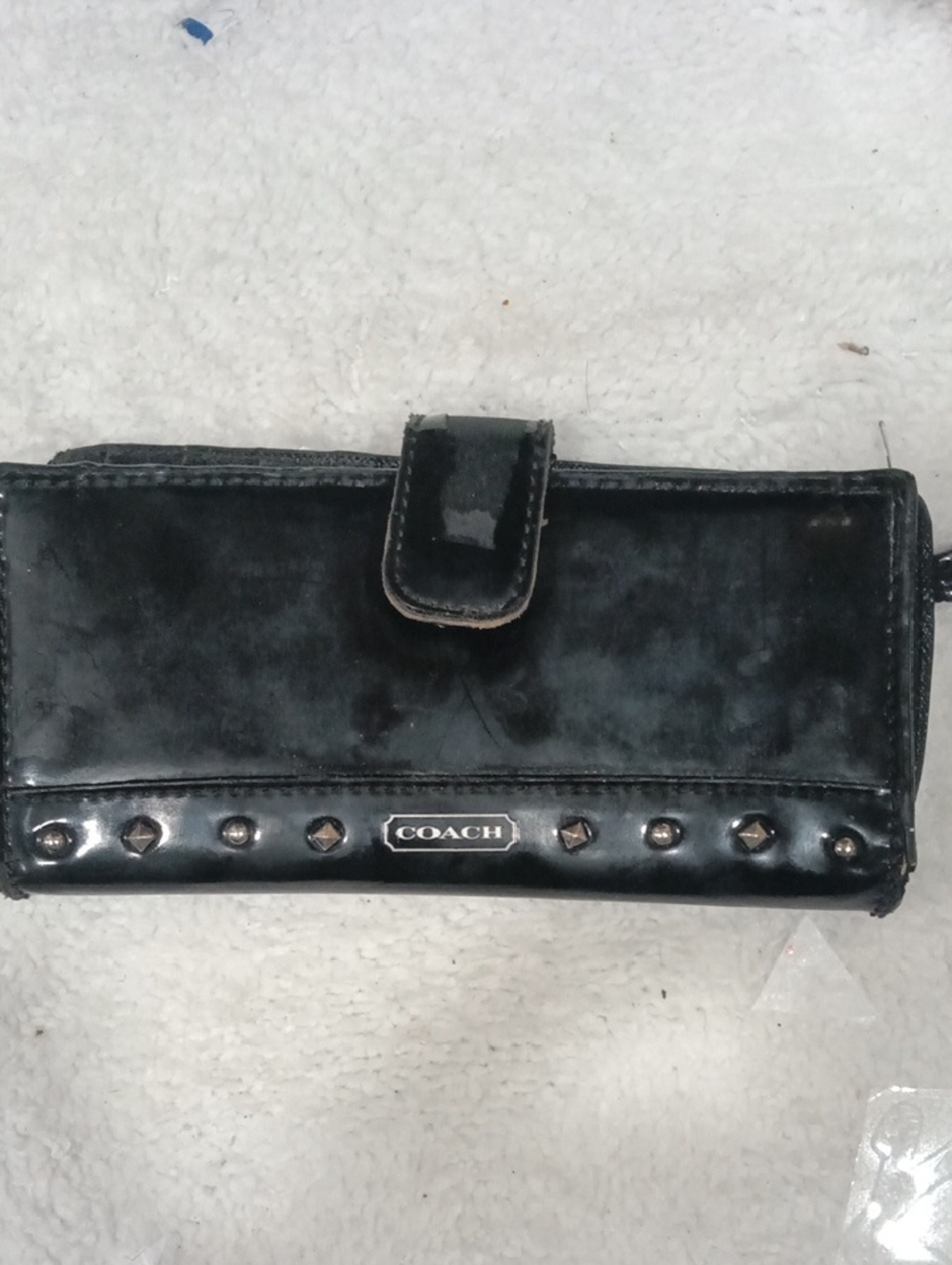 Coach Black Patent Studded Clutch Wallet